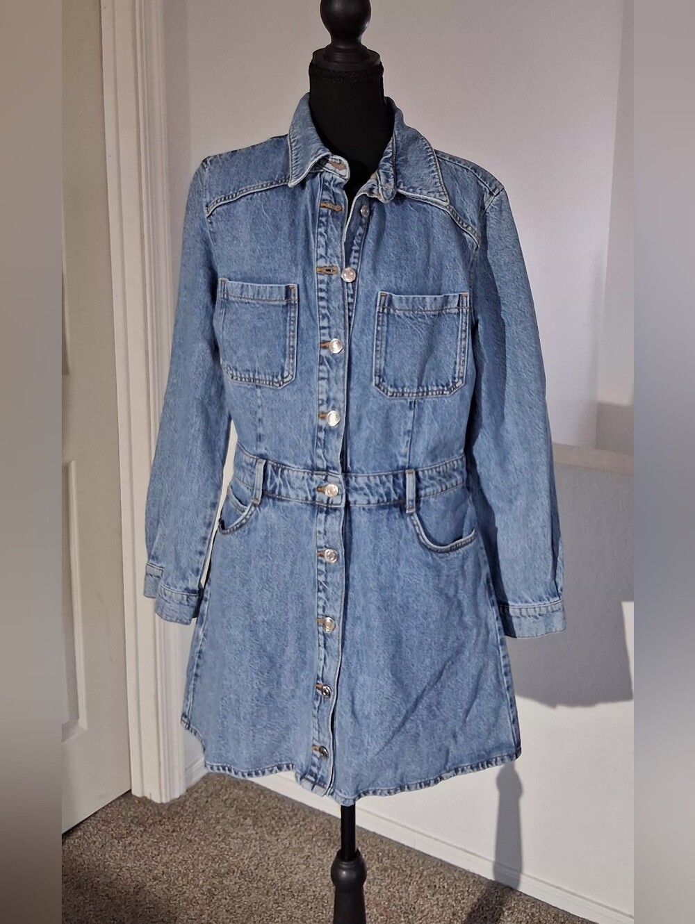 NWOT-Zara Light Blue Denim Button-Front Jacket Dress